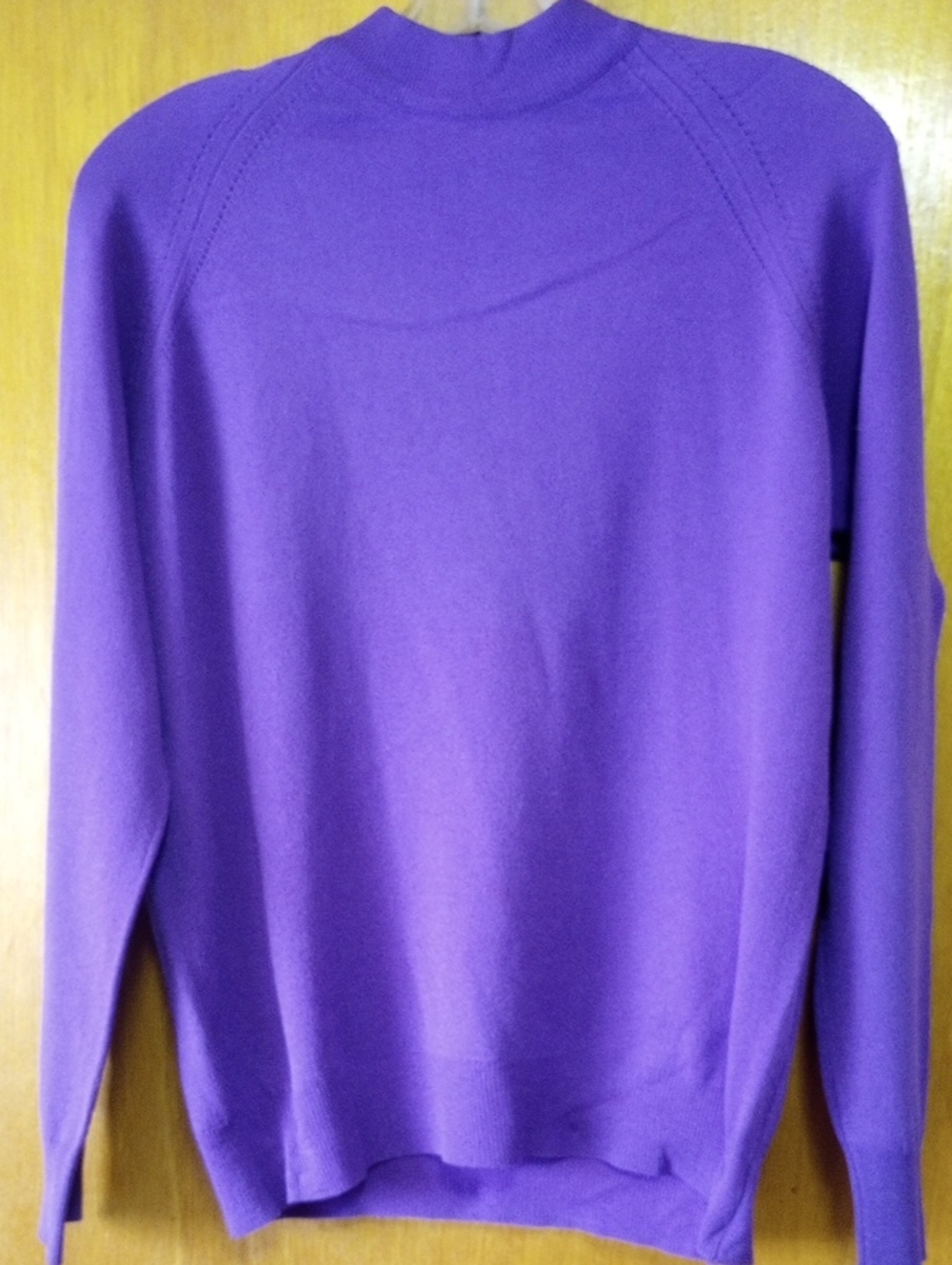 Full Fashioned Colorful Purple Stretch Nylon Vintage Retro Mock Neck Top, Sz M-L
